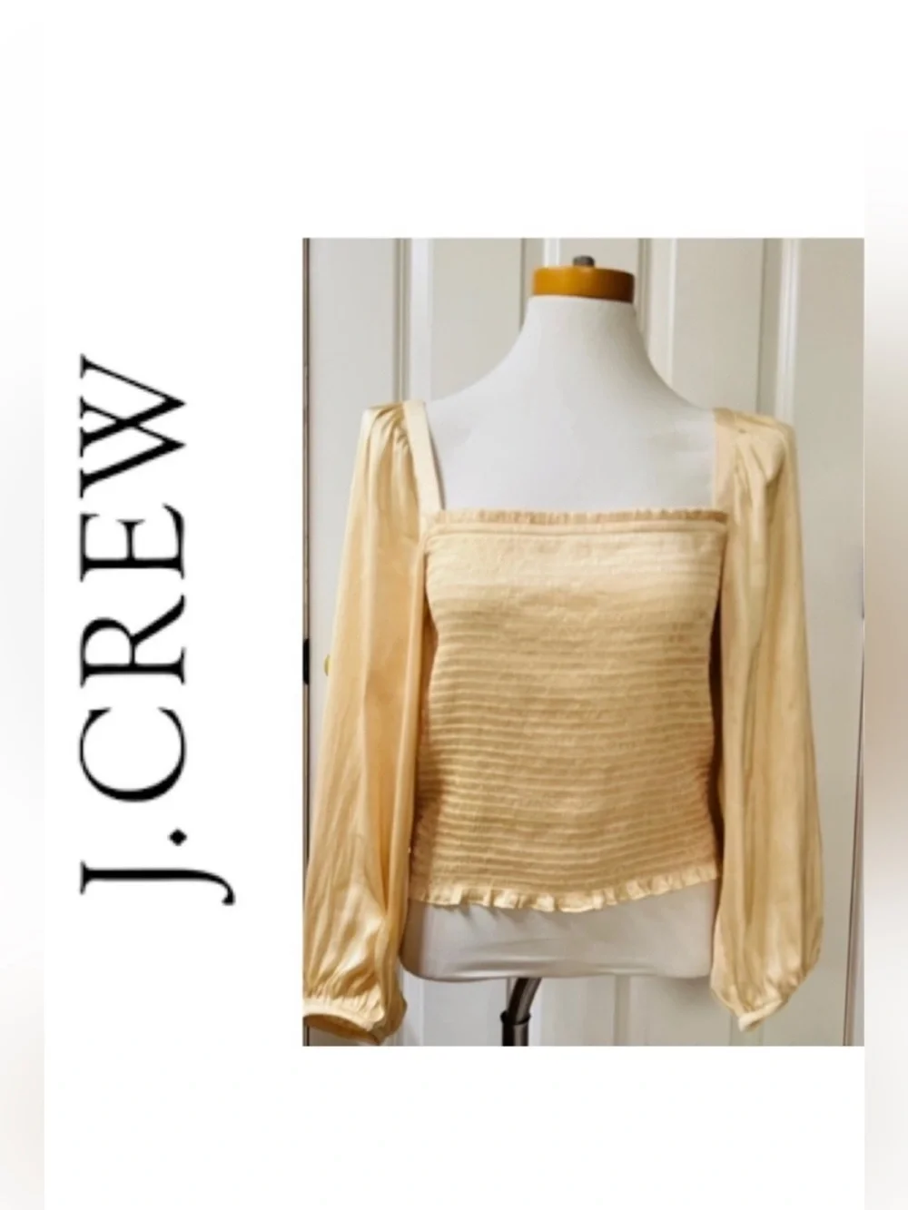 J.Crew Squareneck Smocked Satin Top
